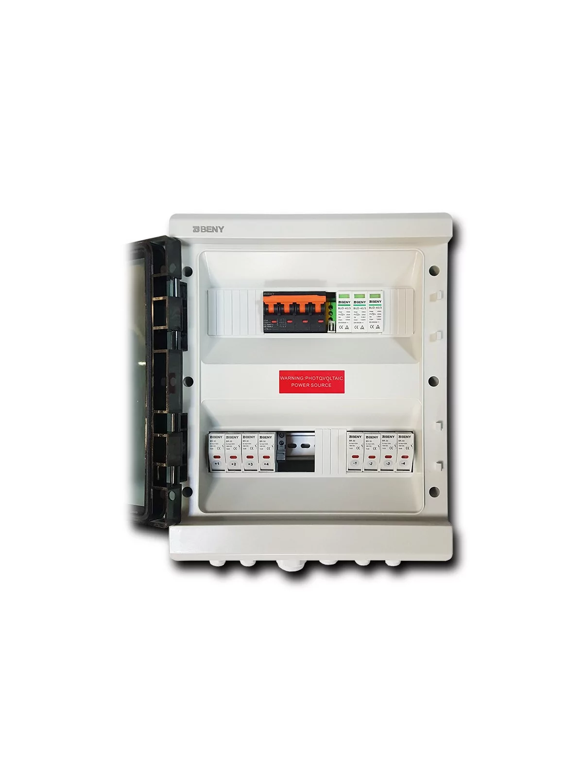 Box for paralleling four solar panels with lightning arrester and circuit breaker