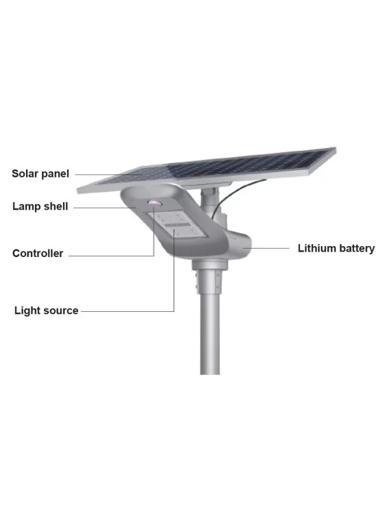 Lampadaire solaire - LED autonome 100w - panneau de 30W