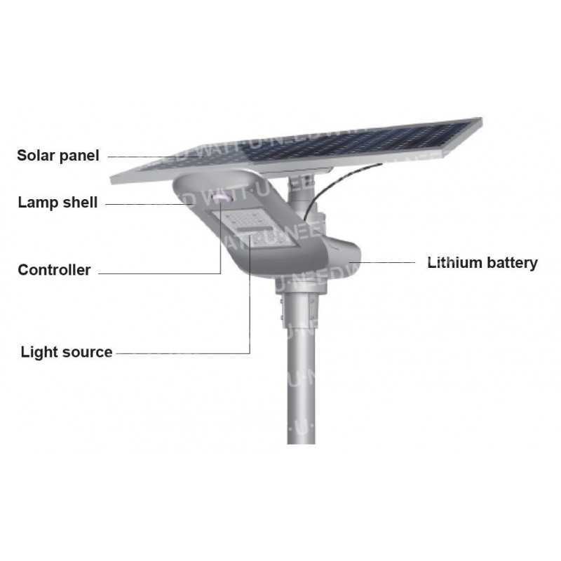 Lampadaire solaire - LED autonome 100w - panneau de 30W