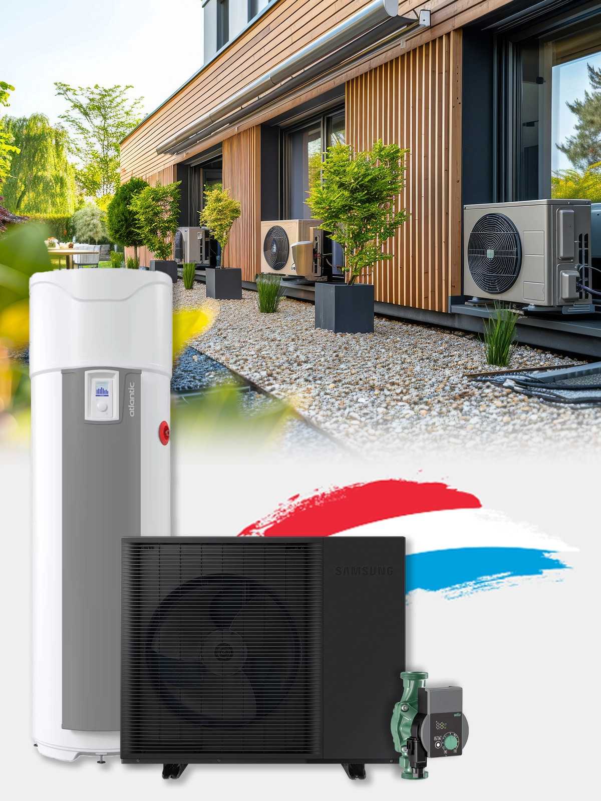 Heat pump and thermodynamic boiler kit with installation in Luxembourg