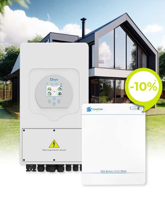 Paket einphasiger Wechselrichter Deye 5 kVA und Lithiumbatterie Leapton EL-A05 5,12 kWh
