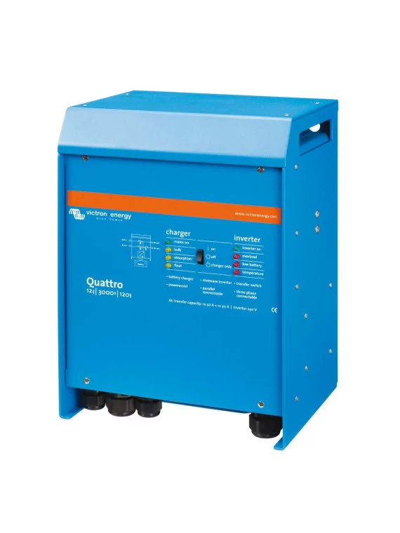 Onduleur Victron Quattro 12V : de 3000 to 5000VA, 24V : de 3000 à 8000VA, 48V : de 5000 à 10000VA