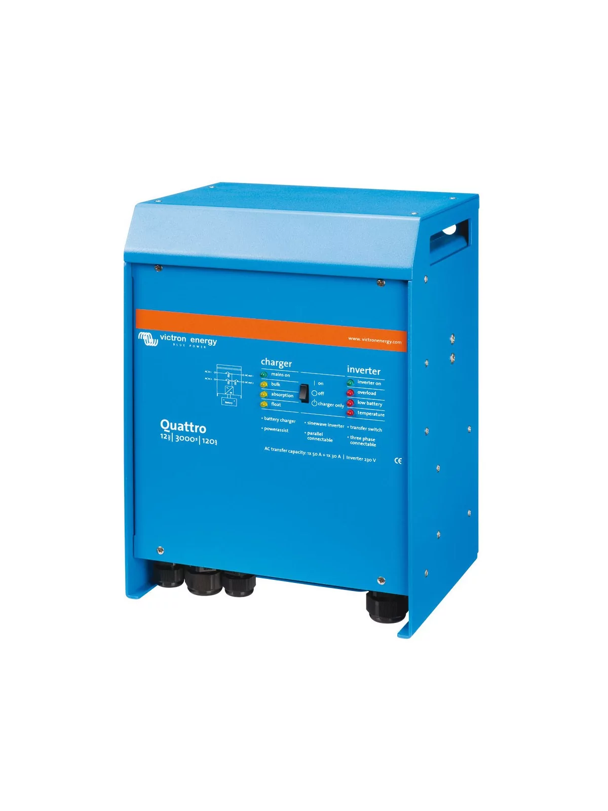 Inverter Victron Quattro 12V : from 3000 to 5000VA, 24V : from 3000 to 8000VA, 48V : from 5000 to 10000VA