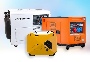 Three generator models, including ITC Power and Black & Decker branded generators, suitable for various uses such as camping, home, or industrial applications