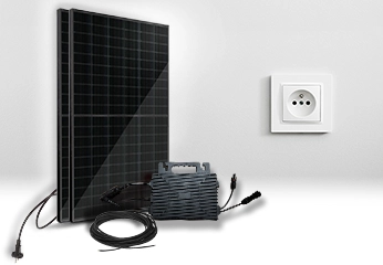 Plug-and-Play-Solarbausatz mit Solarmodulen, Mikro-Wechselrichter und Steckdose