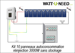 Kit 10 panneaux autoconsommation - réinjection 3000W avec stockage