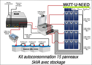 Kit autoconsommation 15 panneaux 5kva avec stockage