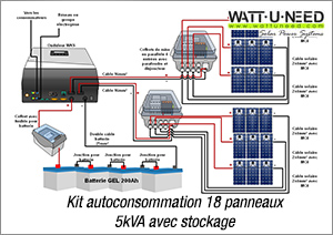 Kit autoconsommation 18 panneaux 5kVA avec stockage