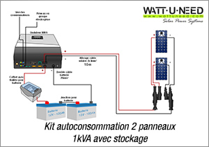 Kit autoconsommation 2 panneaux 1kVA avec stockage