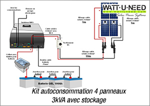 Kit autoconsommation 4 panneaux 3kva avec stockage