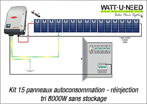 Kit 15 panneaux autoconsommation - réinjection tri 8000W sans stockage