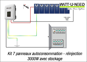 Kit 7 panneaux autoconsommation - réinjection 3000W avec stockage