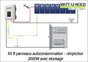 Kit 8 panneaux autoconsommation - réinjection 3000W avec stockage