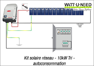 Kit solaire réseau - 10kW Tri - autoconsommation