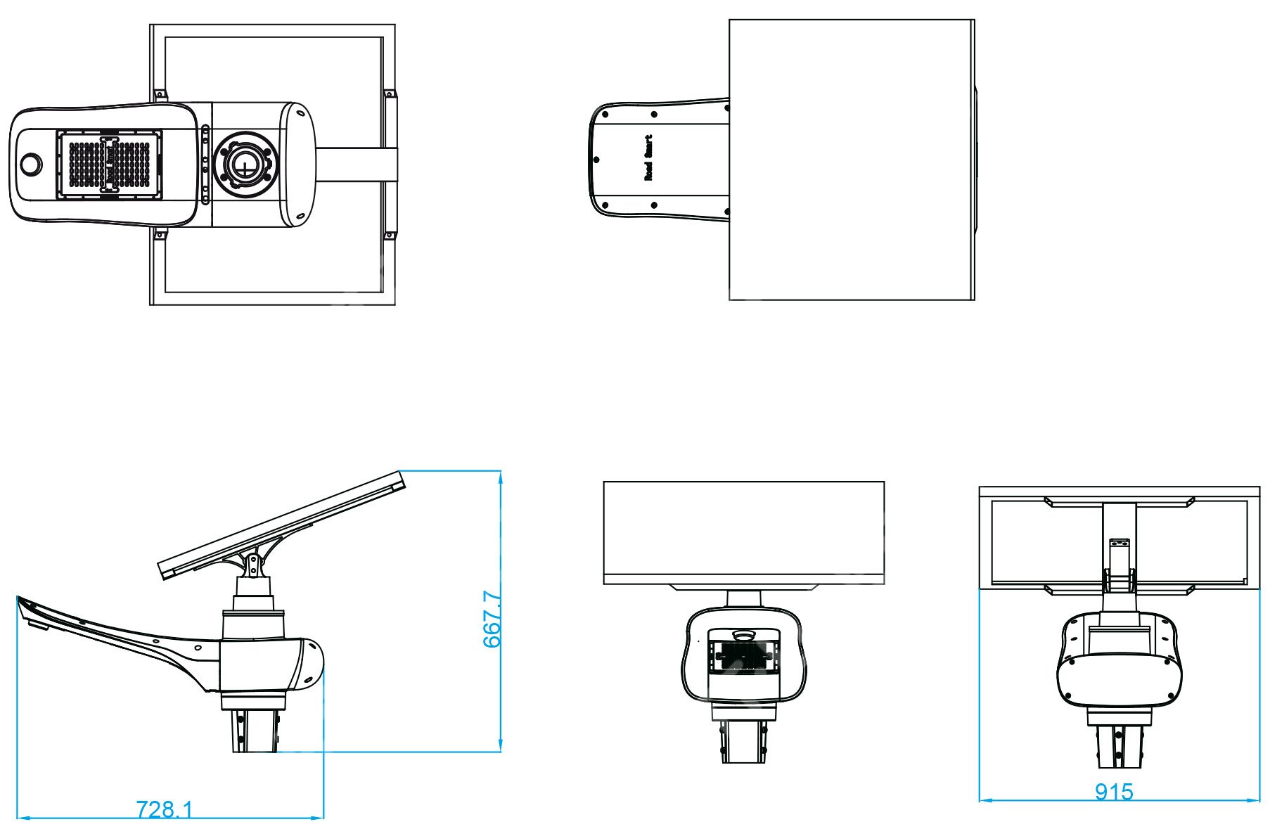 Dimensions :ampadaire solaire - LED autonome WN 50w - panneau de 150Wc