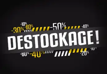 Image de déstockage avec plusieurs pourcentages affichés et le titre 