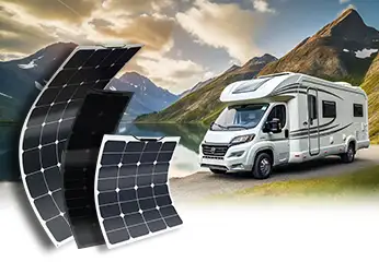 3 flexible panels a motorhome and a mountain landscape