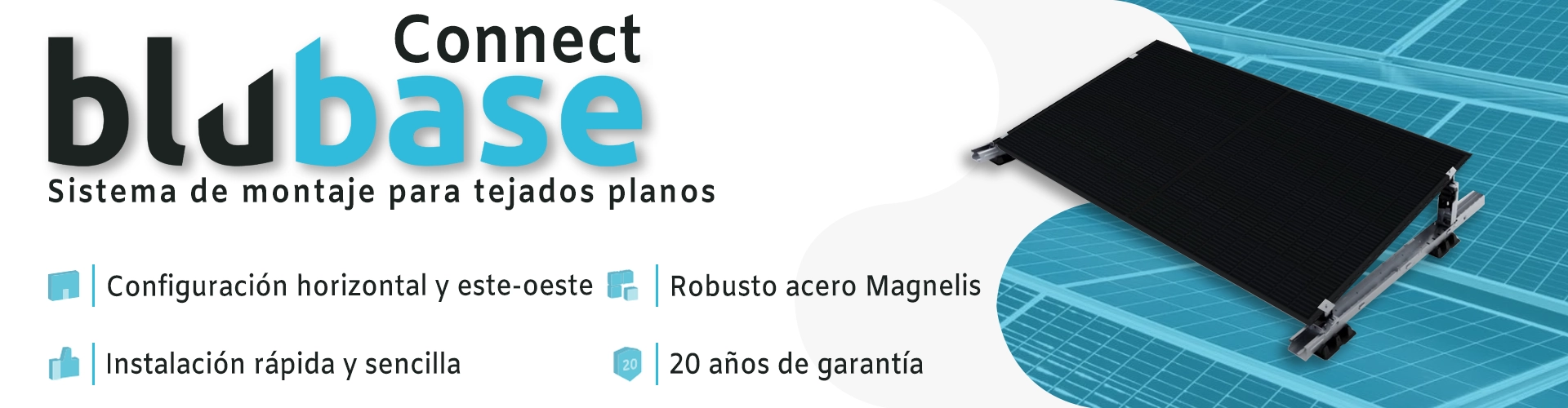 Paneles solares conectados al sistema Blubase Connect en modo horizontal, optimizando la gestión y el rendimiento energético